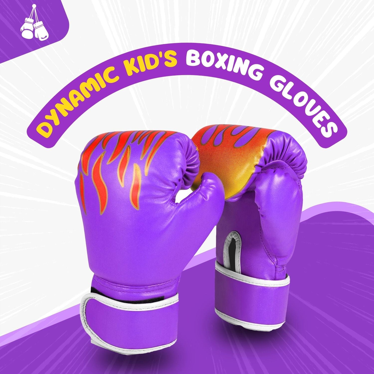 Kids Boxing Gloves For 3 to 8 Years, 4 oz Fire Purple Boxing Gloves for Children Sparring Youth Boxing Gloves Junior Training Mitts Punching Bag Gloves for KickBoxing, MMA, Muay Thai, Training