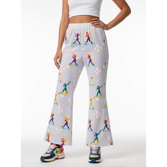 Girls Digital Print Flared Pants, Wide Leg Trousers - Cute Bell Bottom Casual Slim Fit Pants for Kids Ages 4-13