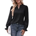 thumbnail image 3 of Autumn women's solid color T-shirt hole V-neck long sleeve umbrella sleeve top, 3 of 5