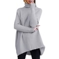 thumbnail image 1 of OJinShaWanO Pull Body pour Femmes Col Roulé Manches Chauve-Souris Ourlet Asymétrique Pull Décontracté Hauts en Tricot, 1 of 5