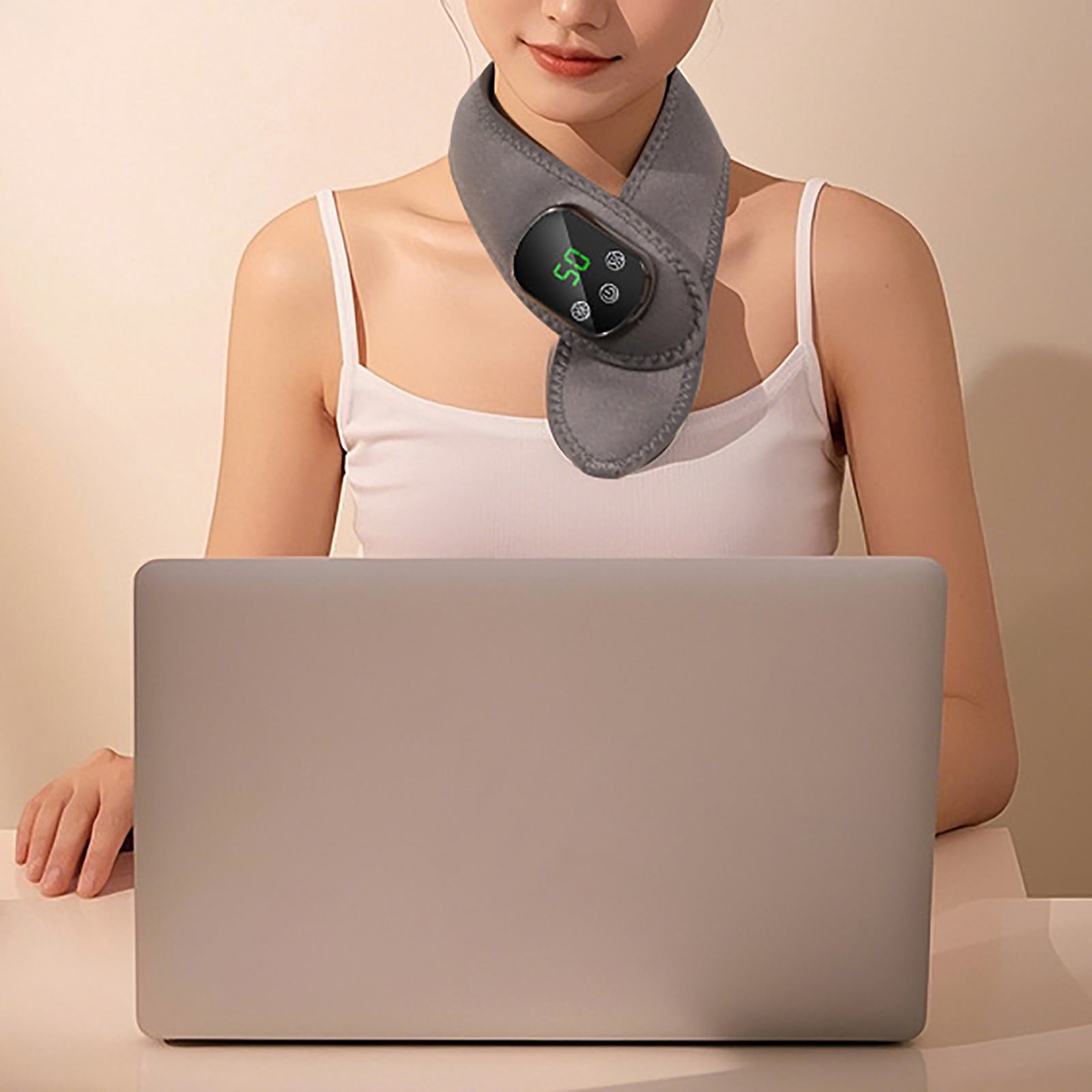 Portable Rechargeable Heated Neck Massager with Soothing Heat and Vibration Technology for Muscle Relaxation at Home or