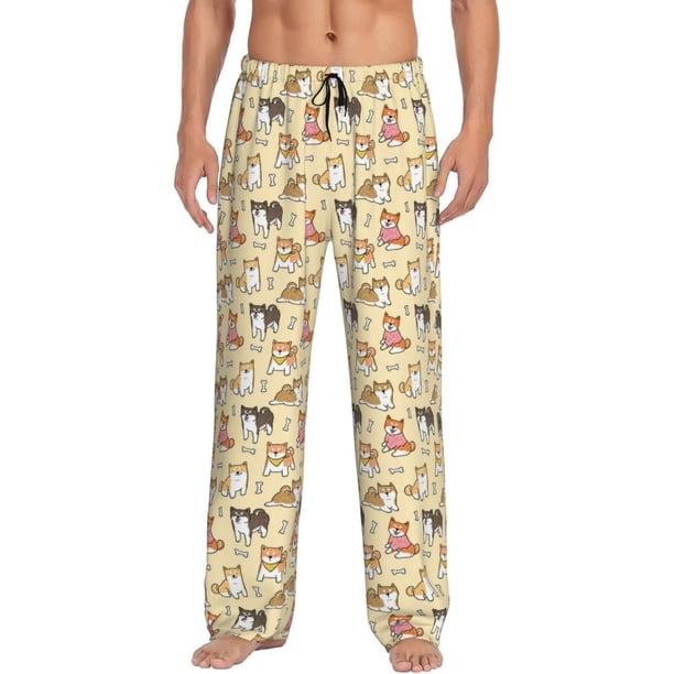 Fotbe Cartoon Shiba Inu Dog Pantalones de Pijama para Hombre, Pantalones de Dormir, Pantalones de Casa con Cintura Ajustable y Bolsillos-3X-Large