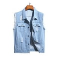 thumbnail image 1 of Capreze Men's Denim Jacket Sleeveless Jeans Vest Button Down Waistcoat Casual Jackets Lapel Blue L, 1 of 9