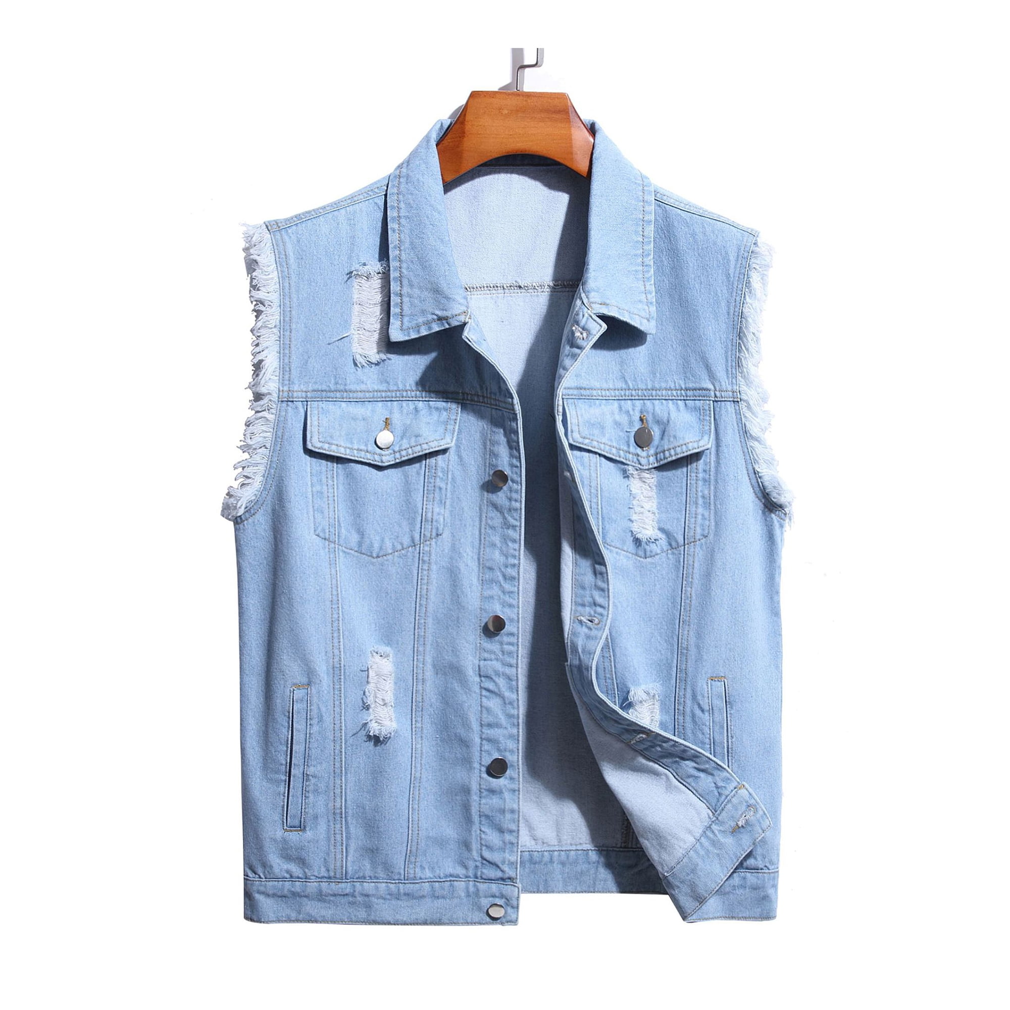 Innerwin Jeans Vest Lapel Men s Waistcoat Work Button Down Single Breasted Denim Jacket Blue XL Walmart