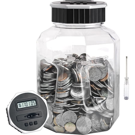 X-Large Piggy Bank for Adults Kids, Digital Coin Counting Bank with LCD Counter, 2.4L Capacity, Great Coin Counter Bank Money Counting Jar with Total Amount Displayed (Silver, X-Large)