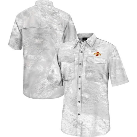 Men s Colosseum White Iowa State Cyclones Realtree Aspect Charter Full-Button Fishing Shirt