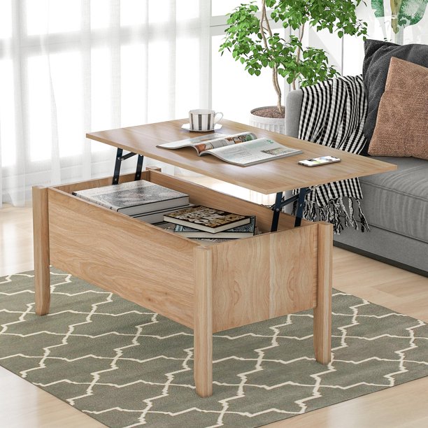Roomtec Modern Oak Space Saver Lift Top Coffee Table With Storage Sofa Table For Living Room Walmart Com Walmart Com