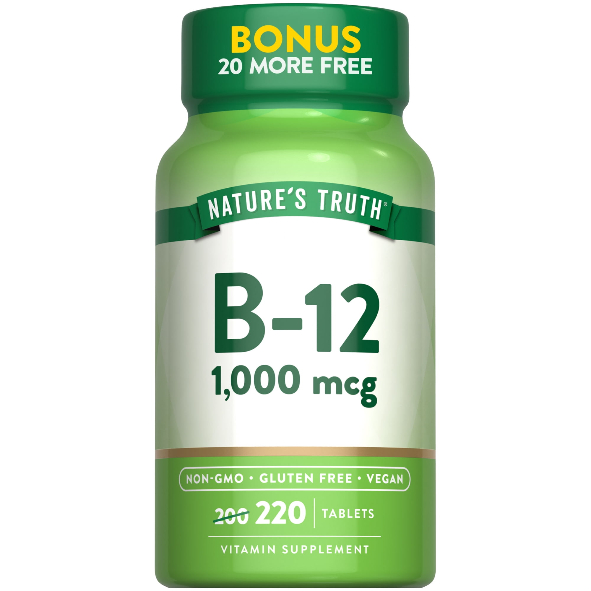 B12 Vitamin Tablets | 1000 mcg | 220 Count | Non-GMO & Gluten Free | by Nature's Truth
