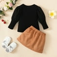thumbnail image 6 of Girl Outfits Sets for Girls Kids Baby Girls Long Bubble Sleeve Ribbed Solid Sweater Tops Blouse Patchwork Skirt Outfit Clothes Set 2PCS, 6 of 8