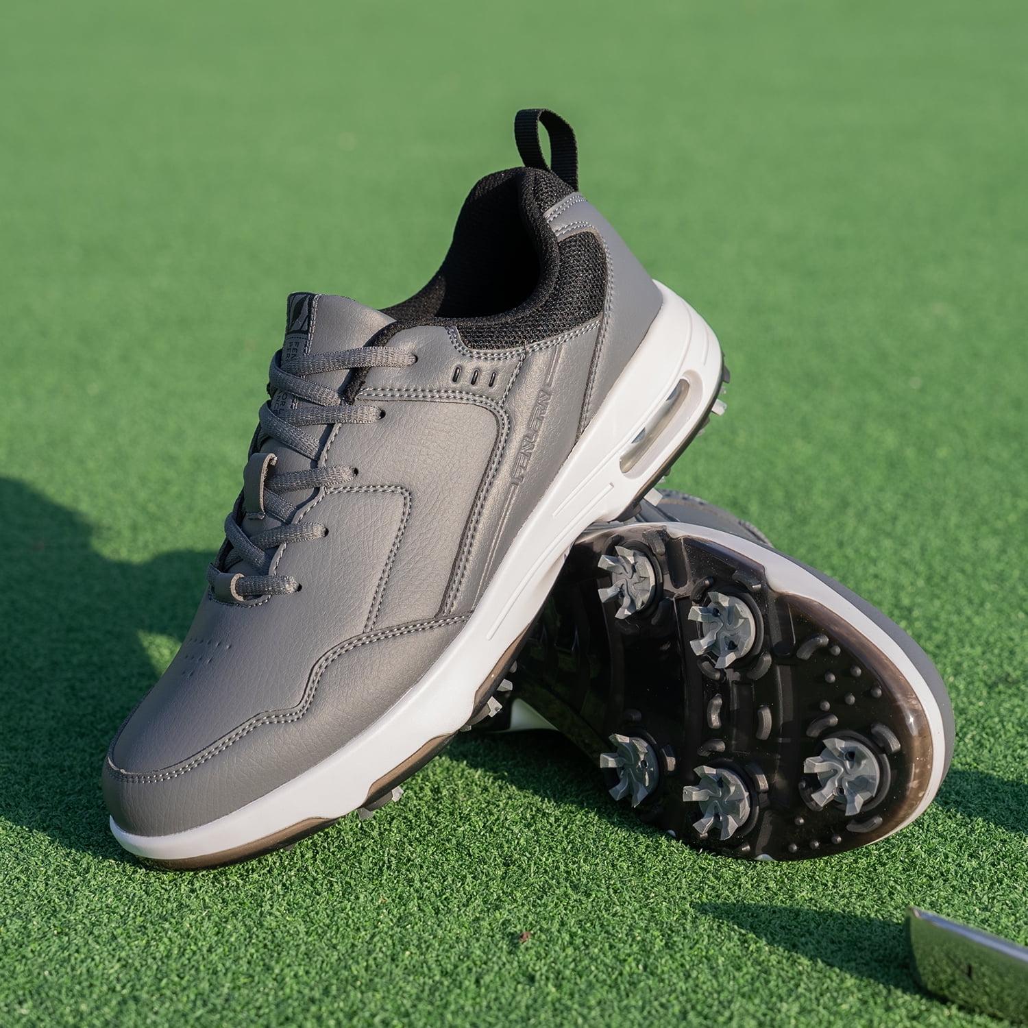 FENLERN Men's Golf Shoes with Spiked Waterproof Leather Upper Air cushion shock-absorbing sports sneakers Shoe
