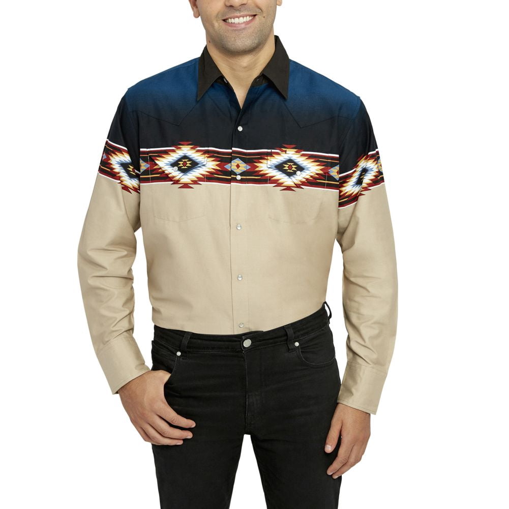 LONG SLEEVE AZTEC BORDER PRINT SHIRT 