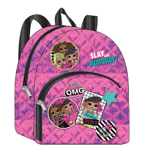 LOL OMG! 9.5"Shiny Quilted Mini Backpack with Patches