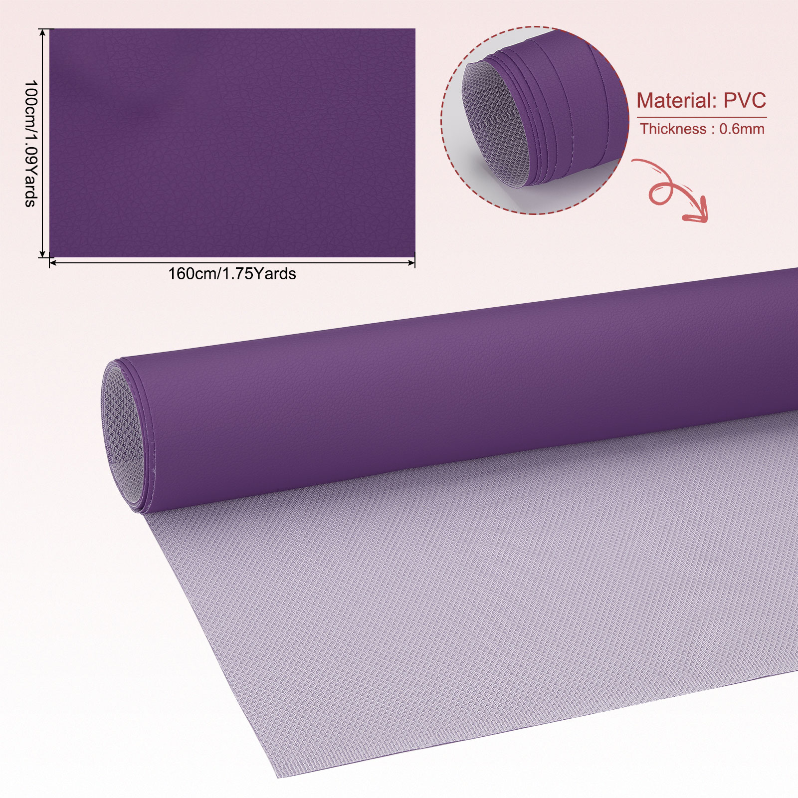 63x39.4in Faux Leather Sheets, Faux Leather Fabric Sheets Vinyl Fabric Synthetic Soft Waterproof for Replacement Upholstery Car, Light Purple
