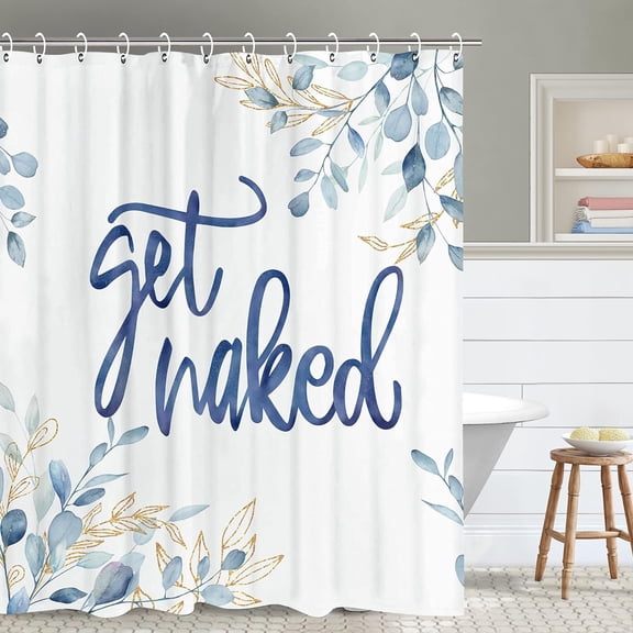 Get Naked Shower Curtain, Funny Shower Curtain, Blue Shower Curtain, Plant Shower Curtain, Watercolor Shower Curtain Set with 12 Hooks, 72x84 inches