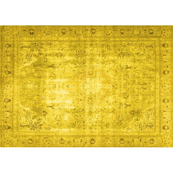 Ahgly Company Machine Washable Indoor Rectangle Persian Yellow Traditional Area Rugs, 2' x 3'