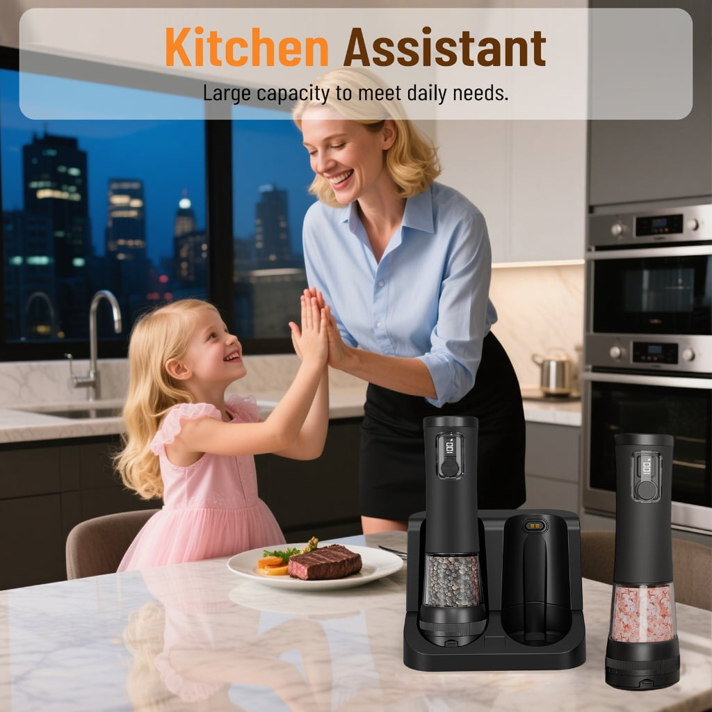 Electric Pepper Grinders Set With USB Charging Dock 100ml Clear Container Spill Cover For Home Cooking
