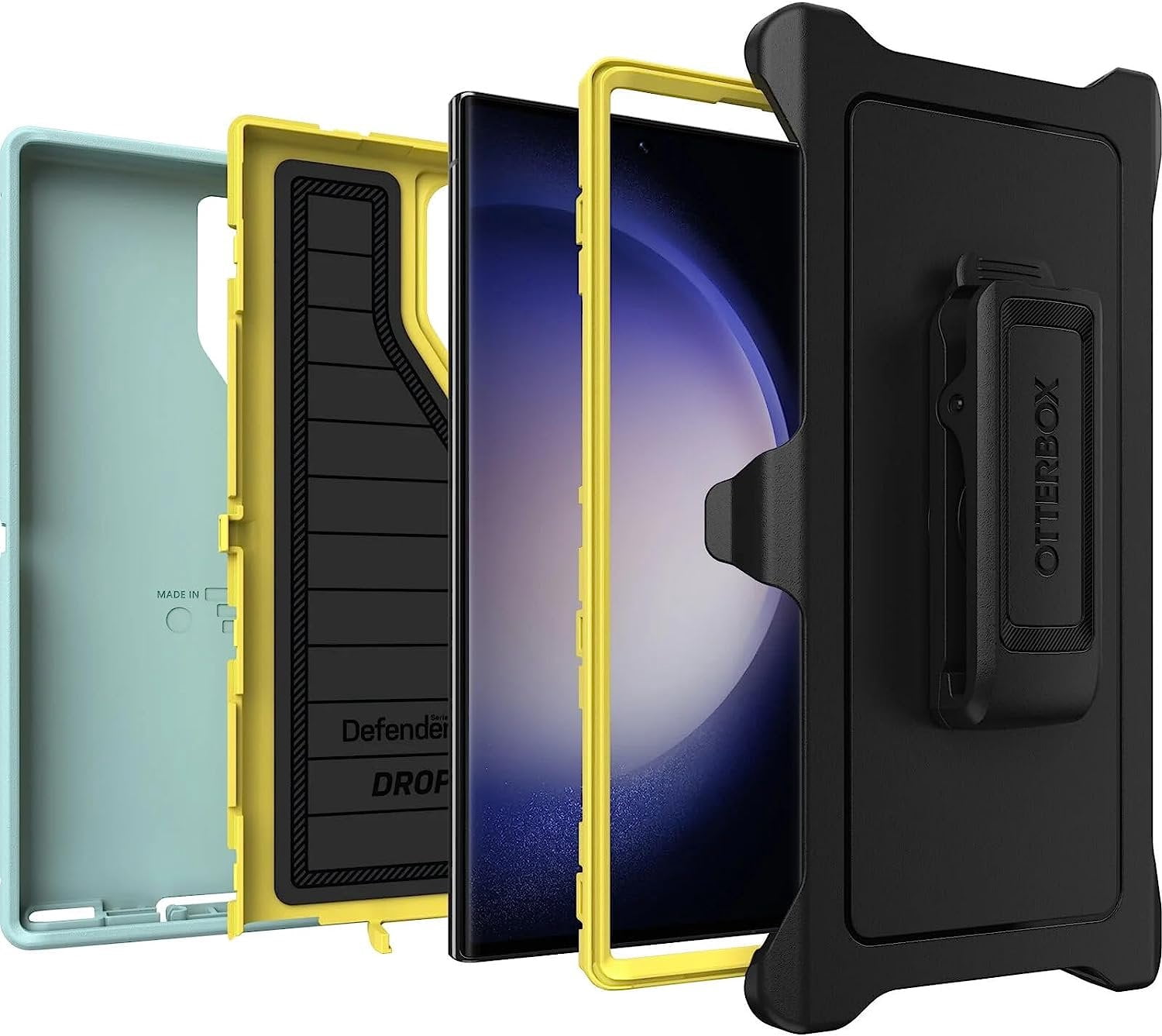 OtterBox Defender Series Durable Protective Cell Phone Case for Samsung Galaxy S23 Ultra, Blue & Yellow