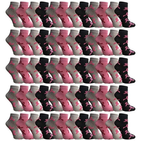 

Pink Ribbon Breast Cancer Awareness Low Cut Ankle Socks for Women 9-11 (60 Pairs Assorted (Ankle))