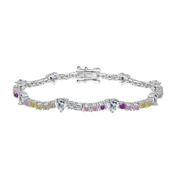 K-KED 925 Sterling Silver Rainbow Heart Zirconia Tennis Bracelets Party Wedding Gifts-16 cm
