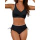 thumbnail image 3 of Conjuntos de Bikini para Mujer, Traje de Baño de Dos Piezas con Escote en V y Cintura Alta, con Costuras de Concha. Negro L, 3 of 7