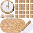 thumbnail image 1 of HLONK 200pcs Disposable Woven Paper Placemats and Napkin Rings Bulk Rustic Round Wicker Printed Charger Place Mat Farmhouse Braided Rattan Tablemats for Summer Country Wedding Dinner Birt, 1 of 6