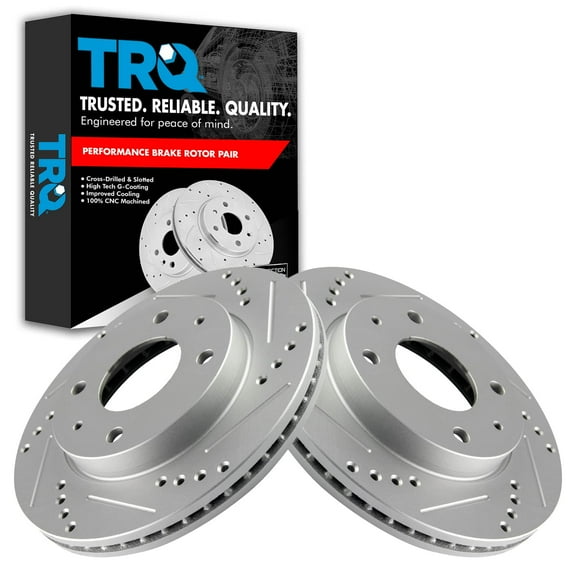 TRQ Performance Brake Rotor Drilled Slotted Front Coated Pair Fits Select Hyundai