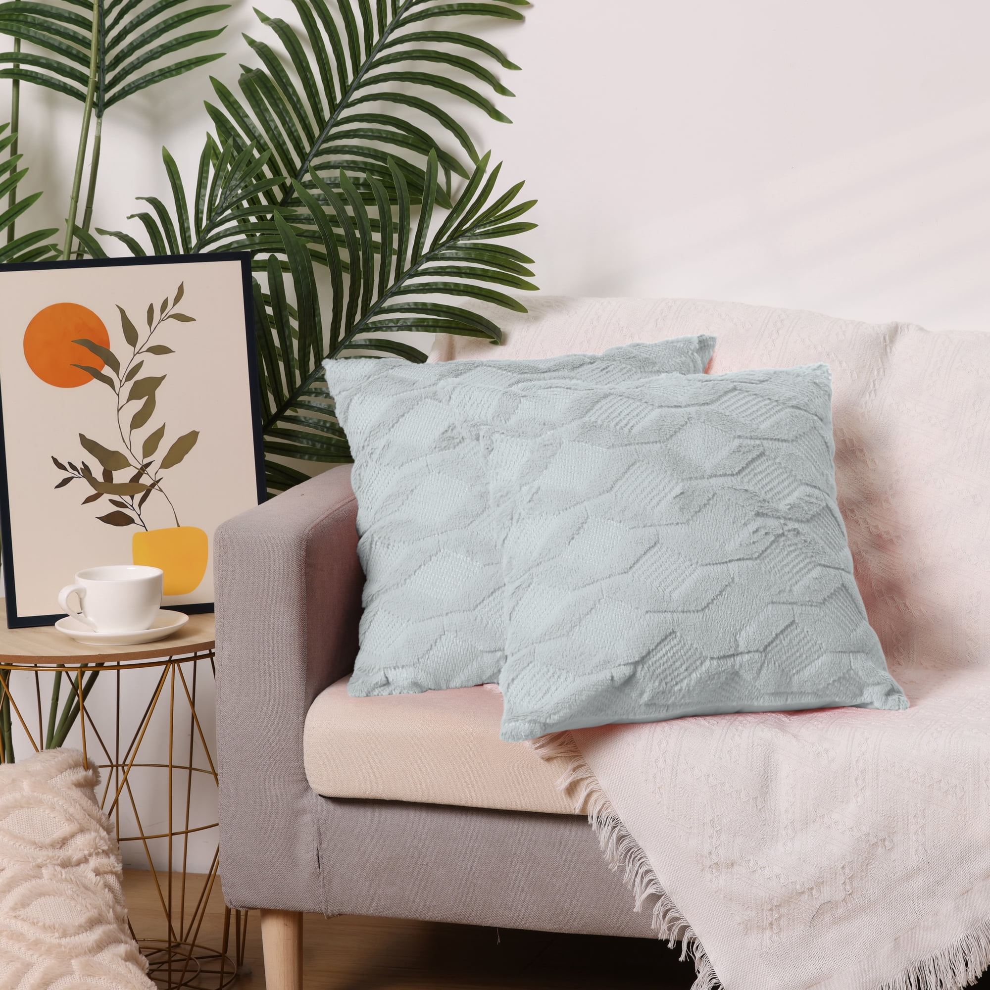 Unique Bargains Short Plush Solid Living Room Decorative Pillow Covers (2 Count) Gray 18" x 18"