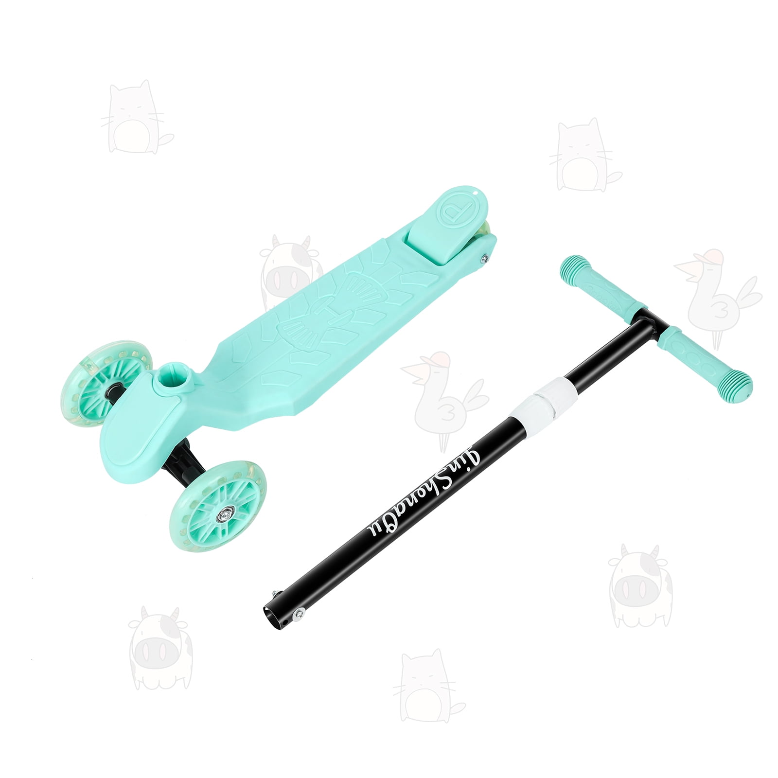 Kids Kick Scooter with Adjustable Height and Light Up Wheels, Mint Green