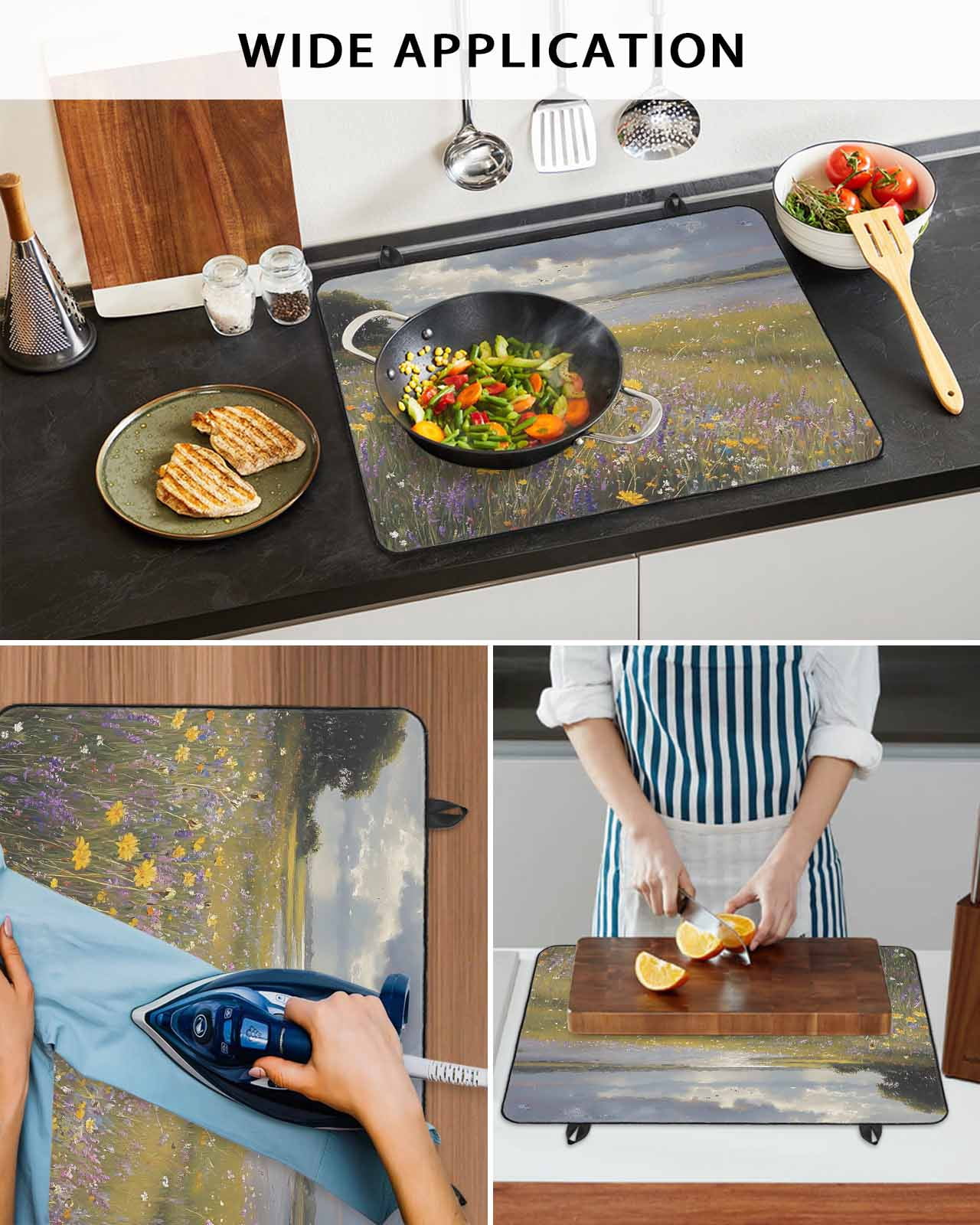 nqOlkjepod Large Induction Cooktop Protector Mat 36"x21", Spring Floral Stove Top Covers for Electric Stove, Modern Oil Painting Summer Botanical Pastoral Stove Burner Cover Mats Stove Cover