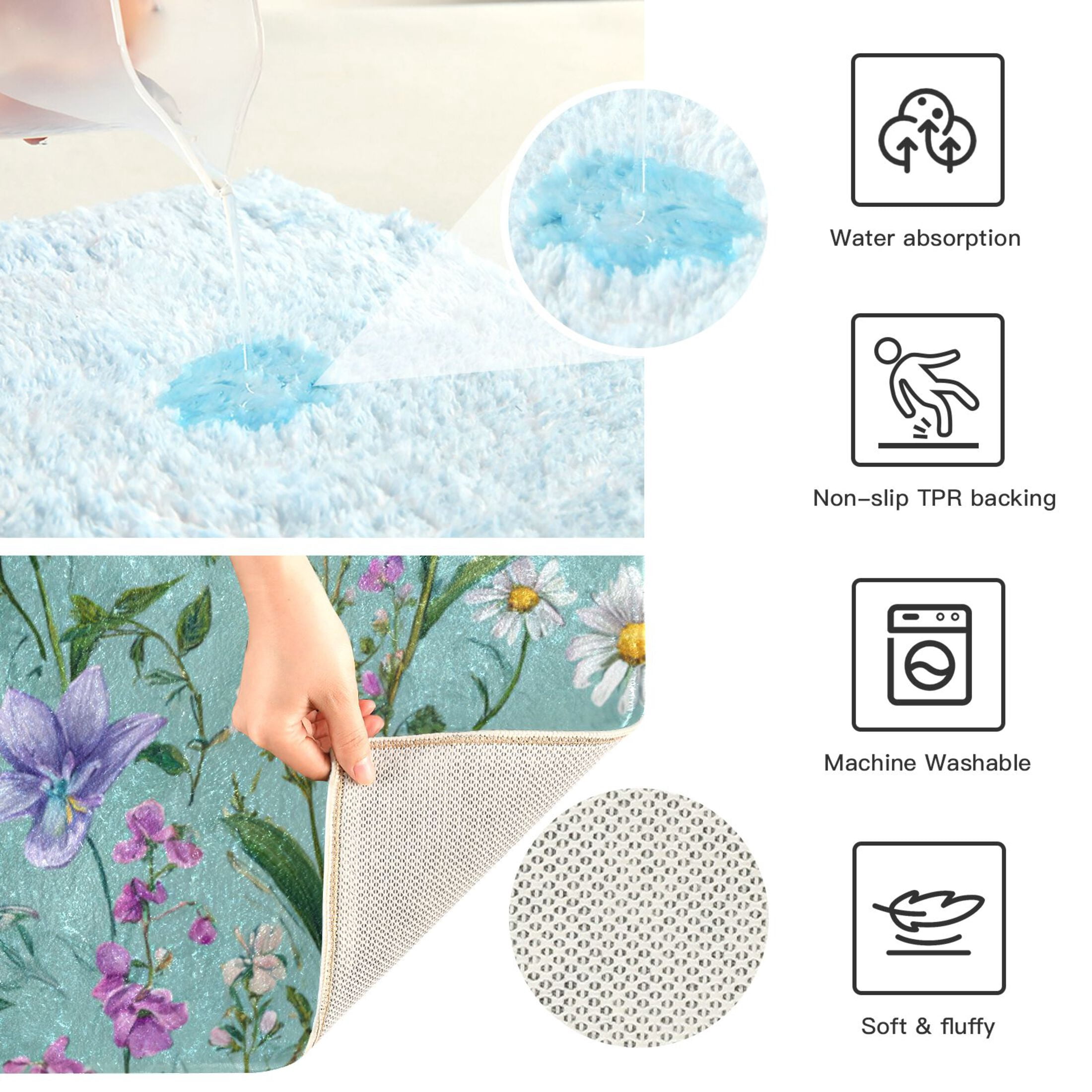RMDQTR 2PCs Bathroom Rugs Set Plush Toilet Base Mat 16" × 24" Bath Mat and 20" × 24" U Shape Soft Rugs Non Slip Absorbent