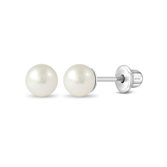 925 Sterling Silver Classic 5mm White Freshwater Cultured Pearl Toddler Earrings