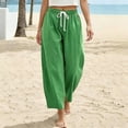 thumbnail image 2 of Women Cotton Linen Cropped Barrel Pants Drawstring Wide Leg Capris 2026 Casual Summer Boho Palazzo Trouser with Pockets Green M, 2 of 5