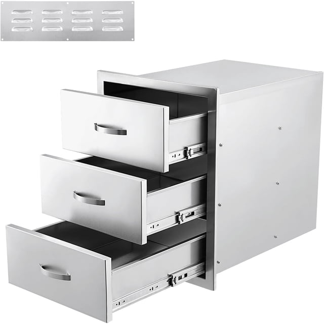 Outdoor Stainless Steel Drawer, 18Wx 23D x23H inch Smooth-Sliding Soft Close Triple Storage Drawers, Rustproof & Weatherproof Outdoor Kitchen Drawer with Handle, BBQ Drawers for Garden Grill Island