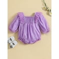 thumbnail image 3 of Wassery Infant Baby Girls Romper Ruffle Long Sleeve Square Neck One Piece Jumpsuits Solid Color Mesh Tulle Bodysuits 6M 12M 18M 24M, 3 of 9