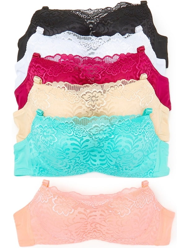 AMJ Brands Women's Plum & Pink Lace Cami Bra Plus Too (Pack of 6
