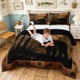 thumbnail image 3 of Manfei Farmhouse Wildlife Full Size Comforter Sets, Tribal Jungle Bear Bedding Comforter Set, Dark Brown Black, Black Reversible, 3-Piece, 1 Comforter and 2 Pillowcases, 3 of 7