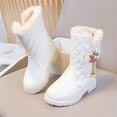 thumbnail image 4 of Girls Ankle Snow Boots Fleece Lined Bow Decor Faux Leather Snow Booties Kids Winter Warm Platform Boots White 12.5 Little Kids, 4 of 7
