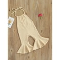 thumbnail image 3 of Toddler Girl Halter Sleeveless Romper Solid Color Ribbed Bell Bottom Jumpsuit, 3 of 8