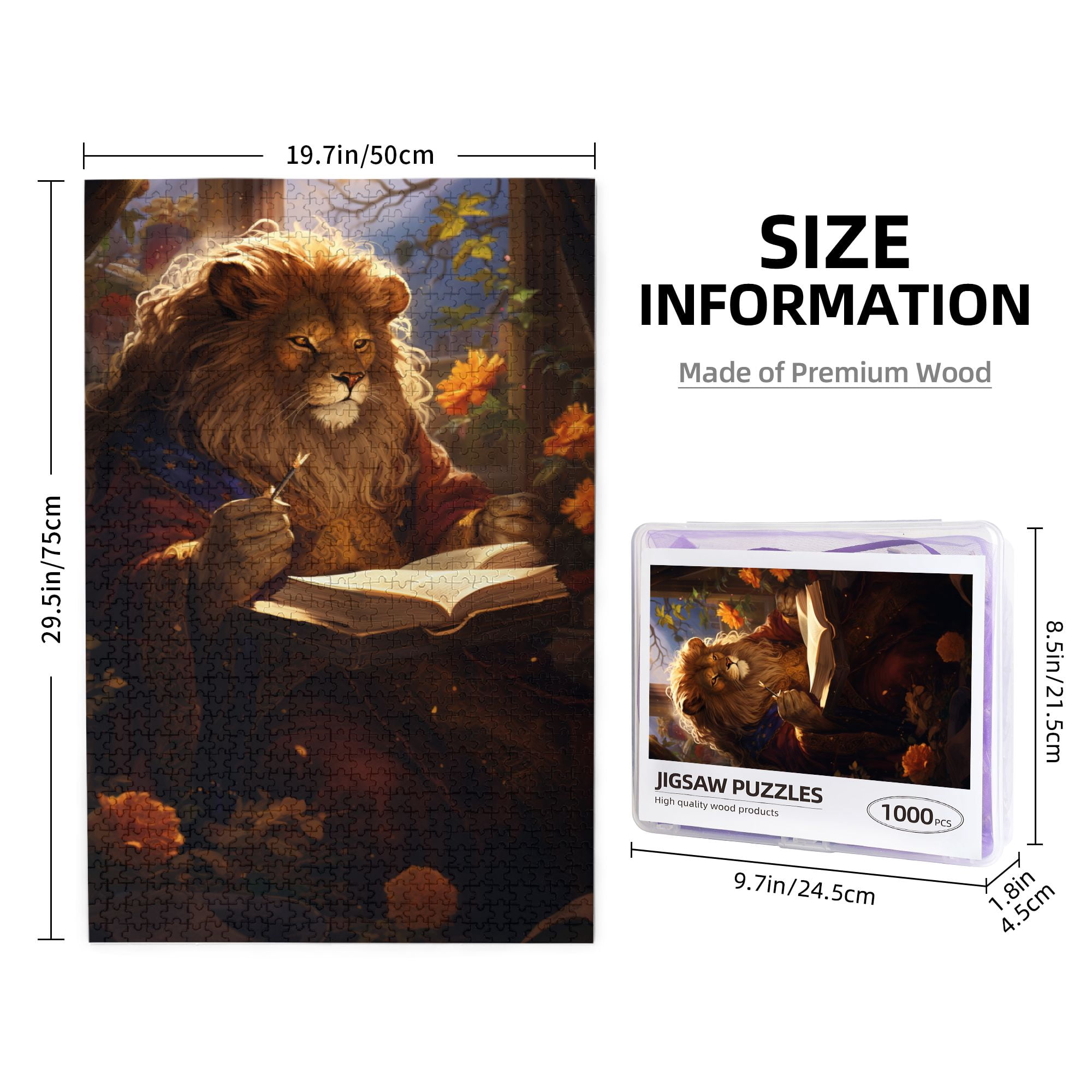 1000 PCS 1000 Piece Funny Animal Puzzles Lion'S Reading Time,Brain Challenge,Wonderful Imagination,Vintage Style Animal Wooden Jigsaw Puzzles,Great For Relaxation And Display For Puzzle Lovers