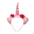 thumbnail image 2 of Tela Cuerno Diadema de Flores Halloween Navidad Disfraz Adultos , Rosa caliente Yinane Unicorn Horn Headband, 2 of 8