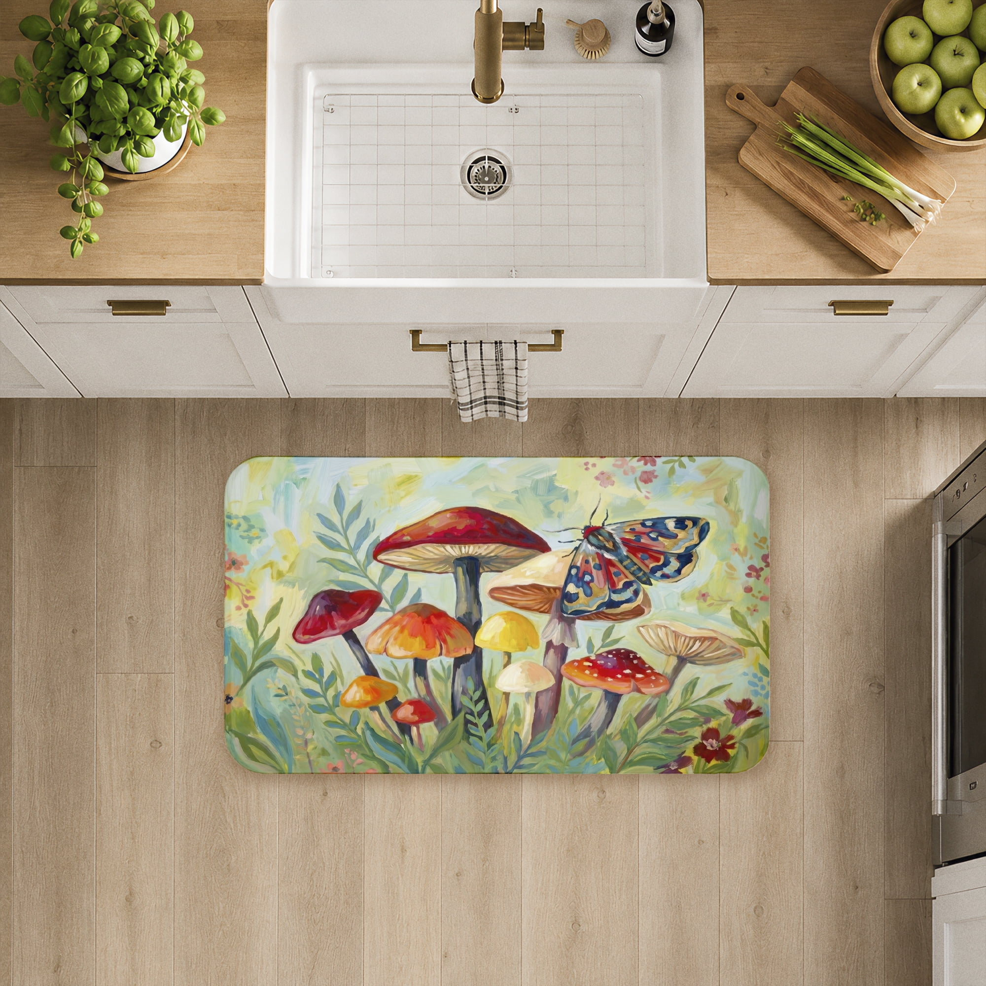 Stupell Industries Autumnal Mushrooms & Butterfly Printed Anti-Fatigue Floor Mat, design by Imagine It Images