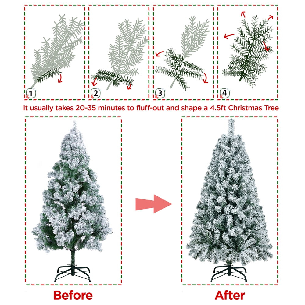 Easyfashion Green Flocked Spruce Snow Frosted Artificial Holiday Decorative Christmas Tree, with PVC Tips 4.5'