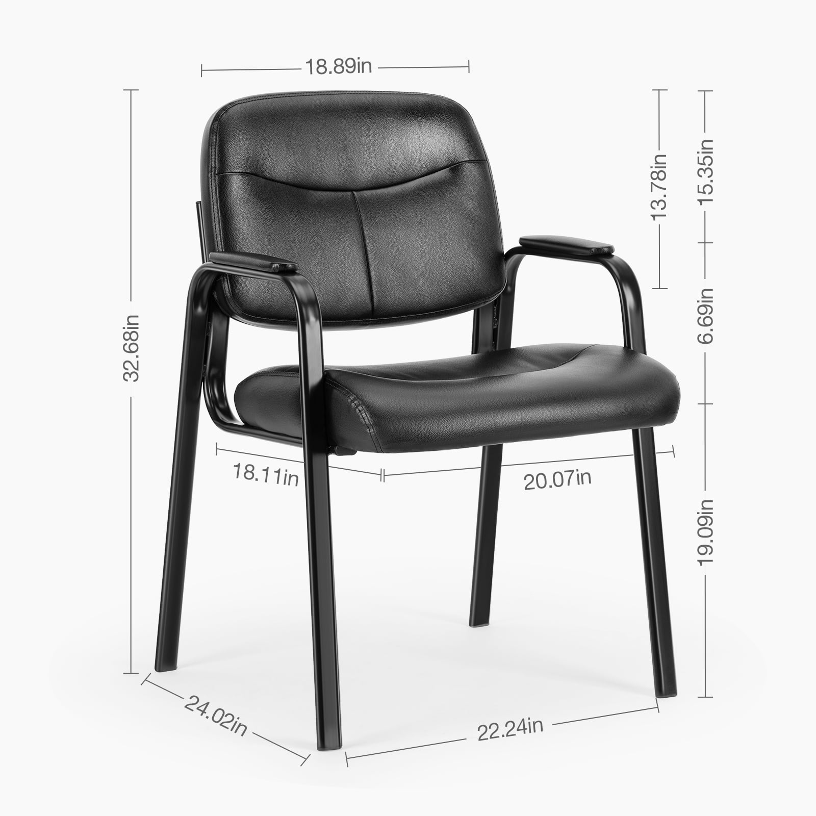 GIANNA Office Guest Chairs Set of 2, Bonded Leather Executive Side Chair, Reception Chair with Solid Metal Frame, Home Office Furniture,Black