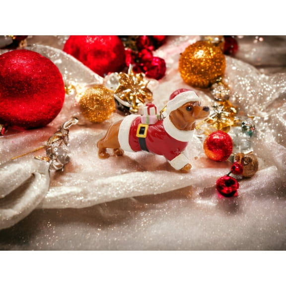 Ceramic Dachshund Santa Ornament 4.375in Gift for Dog Lovers