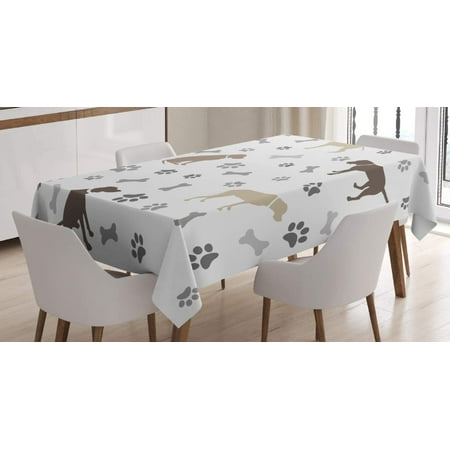 

Dog Lover Tablecloth Paw Print Bones and Dog Silhouettes American Foxhound Breed Playful Pattern Dining Room Kitchen Rectangular Table Cover 60 X 84 Umber Beige