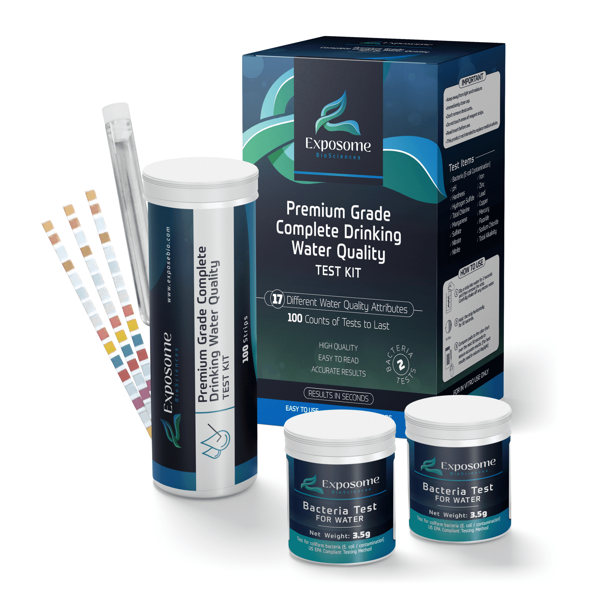 Exposome Biosciences 17 in 1 Drinking Water Test Strips and Bacteria