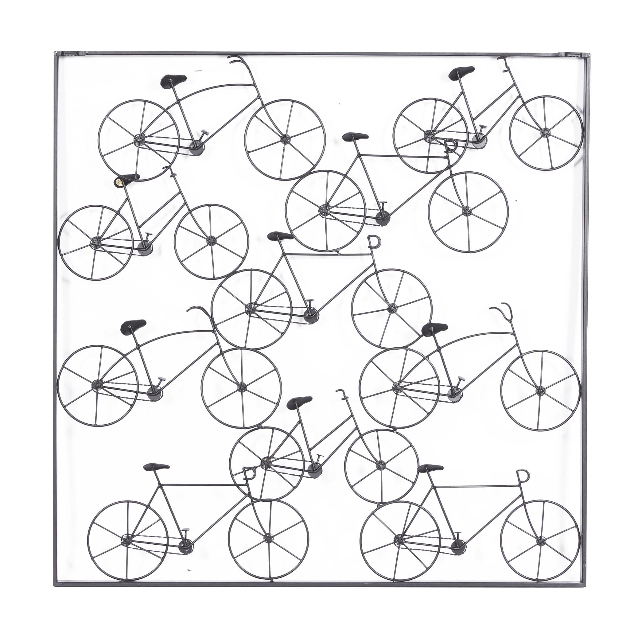 DecMode Black Metal Stacked Bike Wall Decor with Black Frame