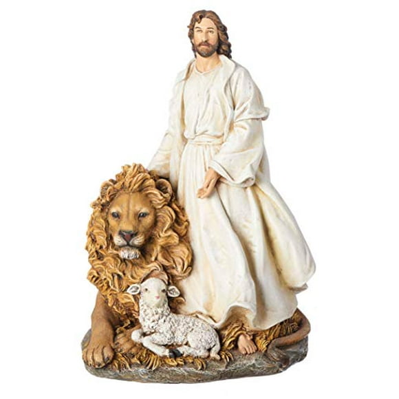 Joseph's Studio by Roman, 12" H Jesus with Lion and Lamb Figure, Religious Gift, Home Decor