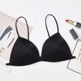 thumbnail image 3 of opvise Women Bra Back Closure Spaghetti Straps Seamless Wireless Breast Support Breathable Thin Shoulder Strap Black, 3 of 7