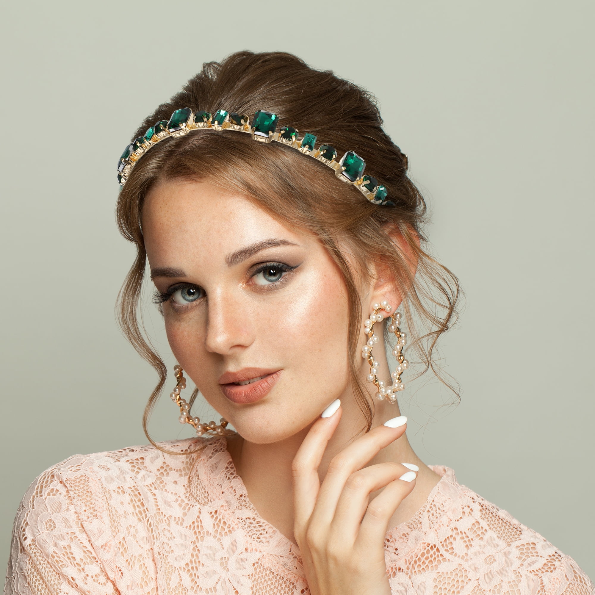 Unique Bargains Fashion Rhinestone Thin Head Bands Green
